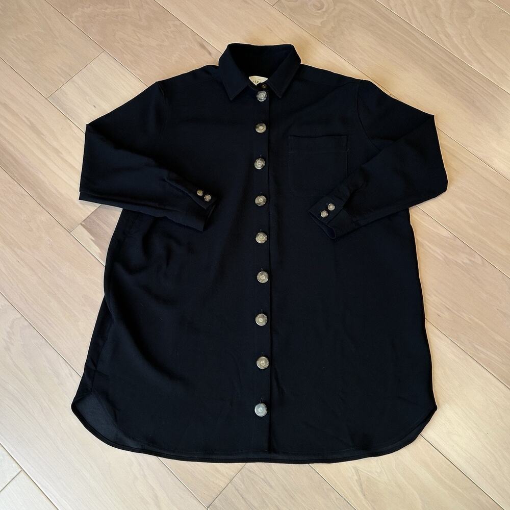 Sézane Sadie Mini Shirt Dress In Black Long Sleeve Women’s 38